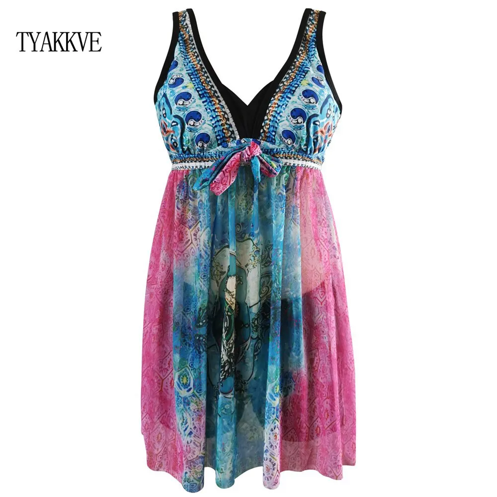 TYAKKVE купальник с пуш-ап, танкини, юбка размера плюс, купальник для женщин, Ретро стиль, два предмета, купальный костюм, шорты, пляжный купальник XXL