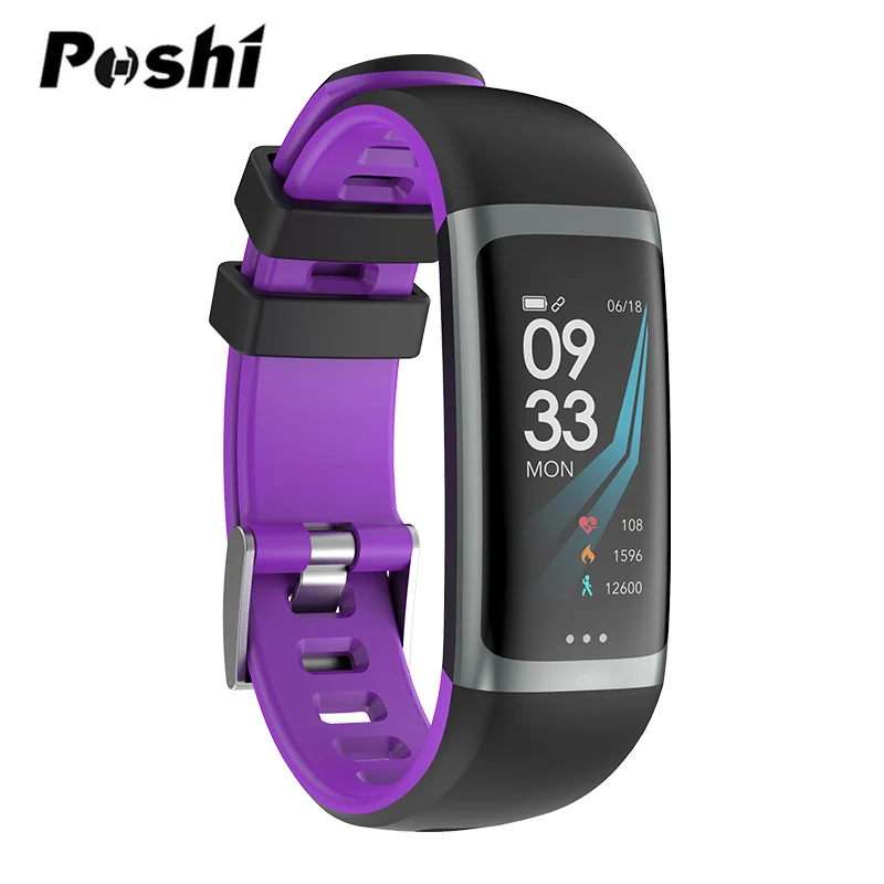 purple Bluetooth Смарт-часы с цветным экраном, смарт-браслет, пульсометр, монитор артериального давления, фитнес-трекер, умный браслет для мужчин и женщин - Цвет: purple