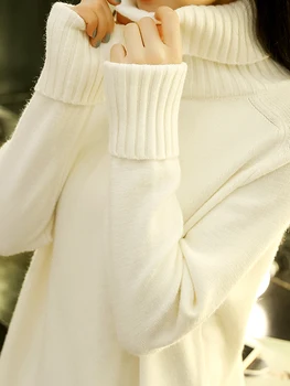 

Thick Cotton Sweater Women Knitted Pullovers Plus Size Cashmere Simple Casual Long Female Loose Simple Turtleneck Jumper KK60MY
