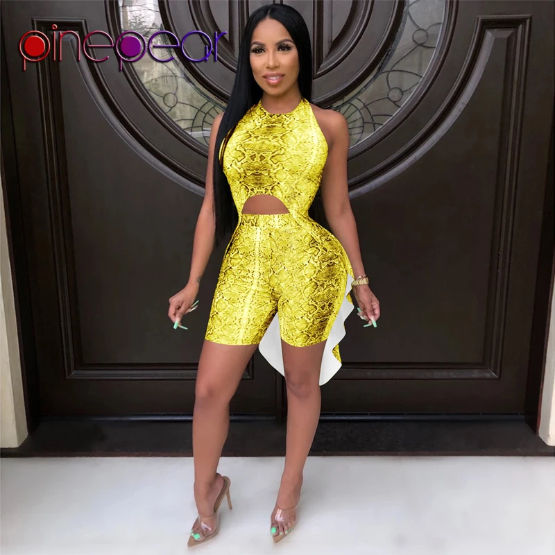 

PinePear Snake Print Asymmetrical Long Tank and Bodycon Shorts Playsuit Women Two Piece Set Plus Size S-XXL 2020 Dropshipping