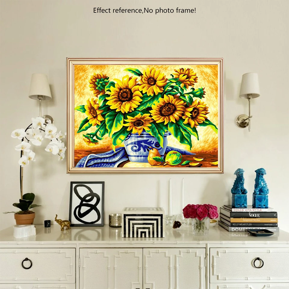AZQSD картина маслом по номерам Подсолнух DIY холст Unframe картина расписанная вручную Раскраска по номерам цветочное украшение дома