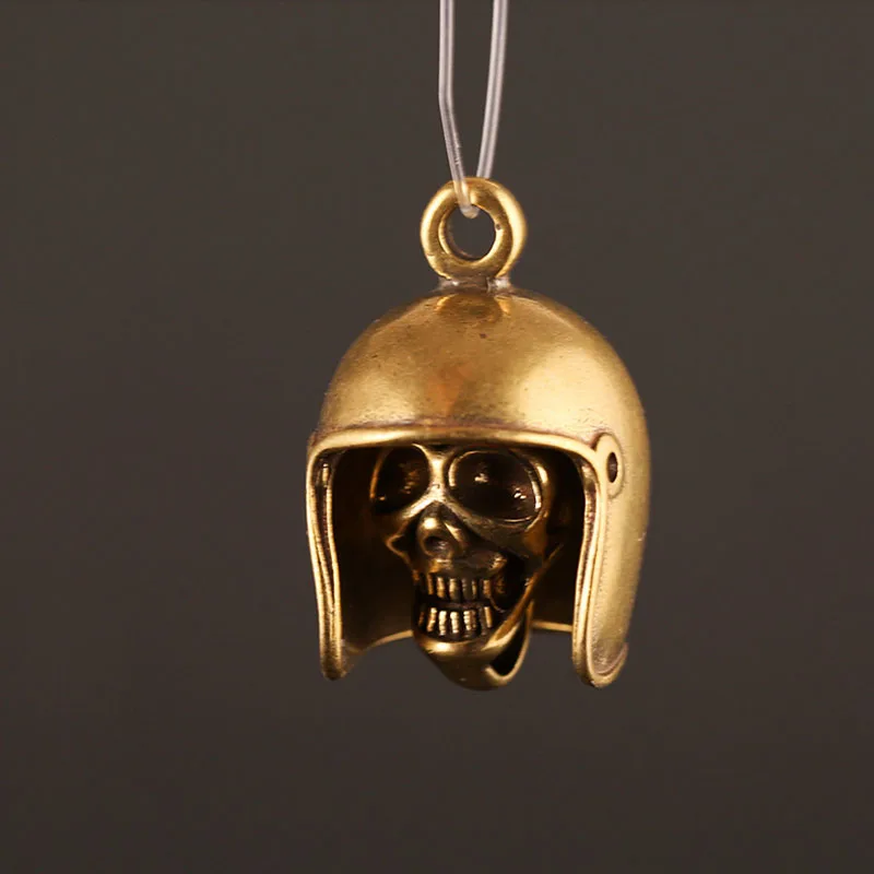 Handmade Brass Skull Head Bell Keyrings Helmet Keychain