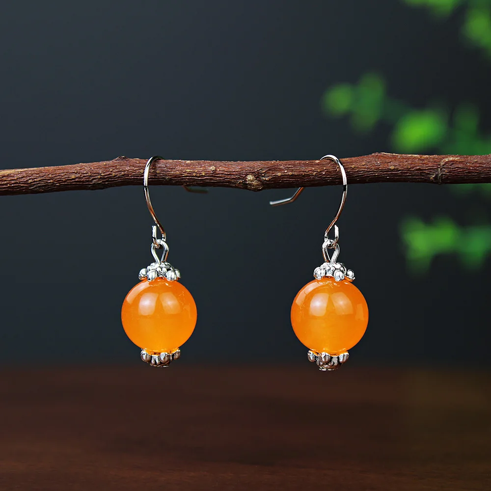 Серьги с натуральным камнем женские простые элегантные серьги-подвески бусинами