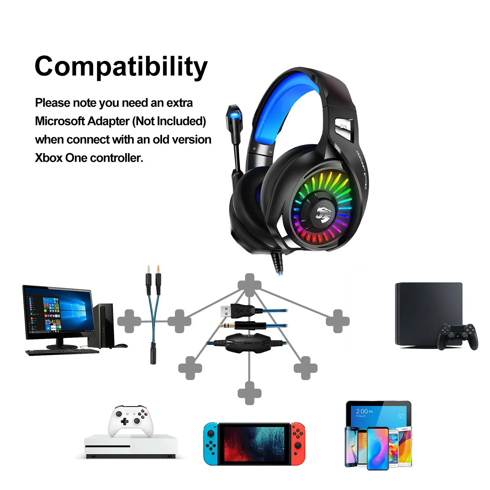 Ottwn A20 Game Headphone For PS4 Xbox One Google Stadia PC Stereo 3 5mm Wired Gaming Headset e sports Headphone