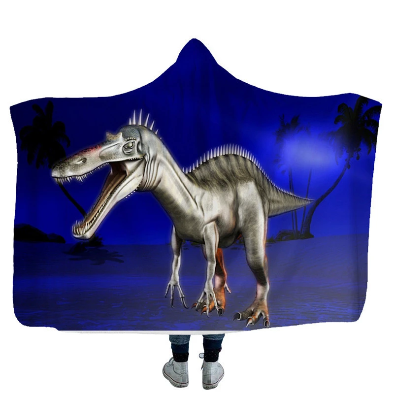 Красочное одеяло с капюшоном в виде животных, детское зимнее теплое плюшевое одеяло с капюшоном и принтом динозавра из мультфильма для взрослых, 130*150 см/150*200 см
