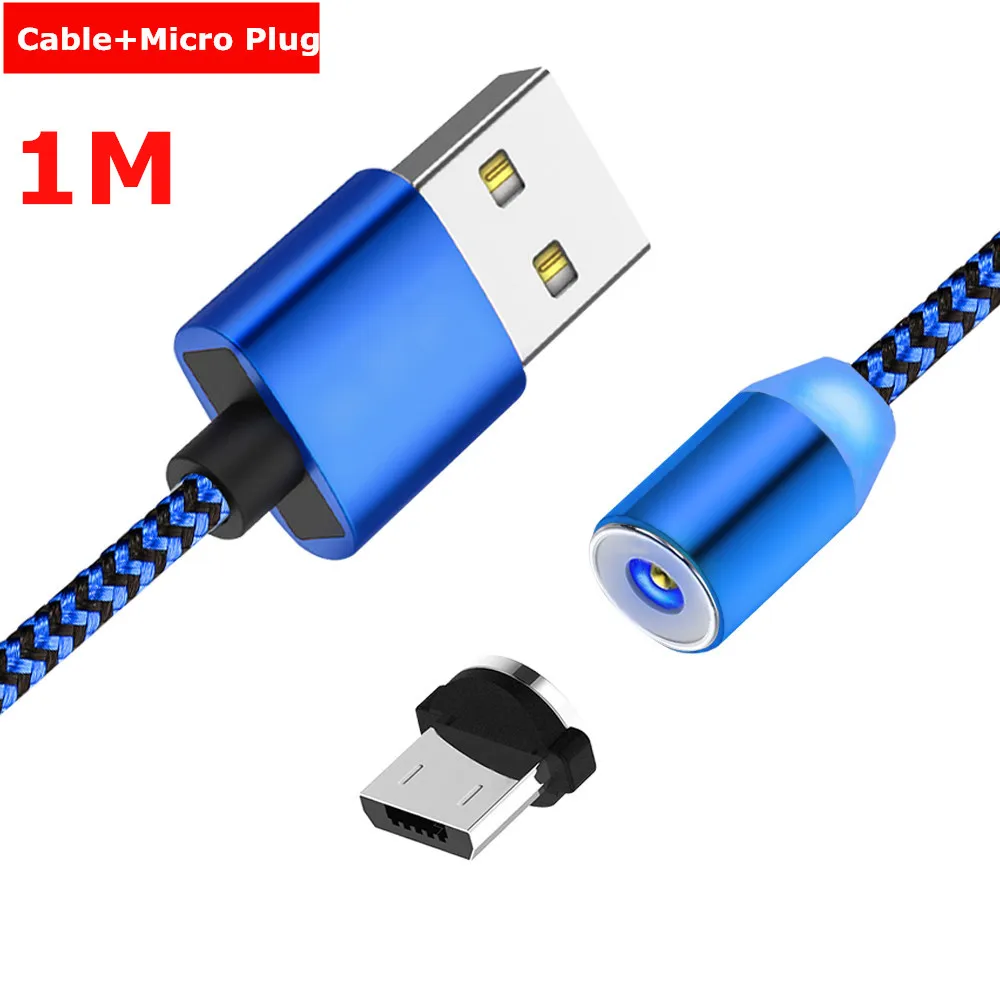 1M Blue Micro Cable Магнитный кабель Micro USB NiSi 1 м 2 м для Xiaomi samsung Galaxy Note6/5/4/3/J3/J5/J7/A3/A5/A7 LG светодиодный магнитный кабель для быстрой зарядки - Цвет: 1M Blue Micro Cable