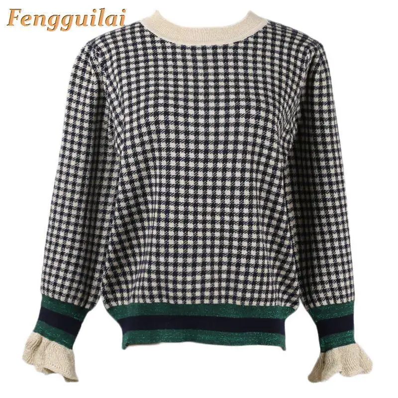 FGL Autumn Winter Women Shoulder Sweaters Knitting Pullover Long Sleeve Blouse Casual Female Blue Plaid Sweater Woman Sweater FGL Autumn Winter Women Shoulder Sweaters Knitting Pullover Long Sleeve Blouse Casual Female Blue Plaid Sweater Woman Sweater