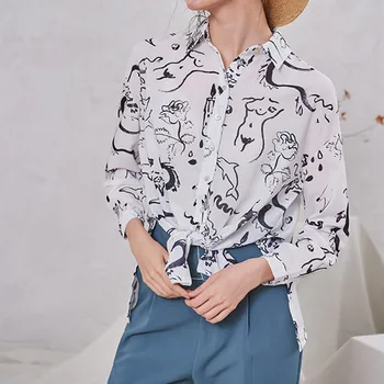 

Women's Art Style Blouse Abstract Hand-painted Pattern Printing Loose Shirt 2020 Spring Summer