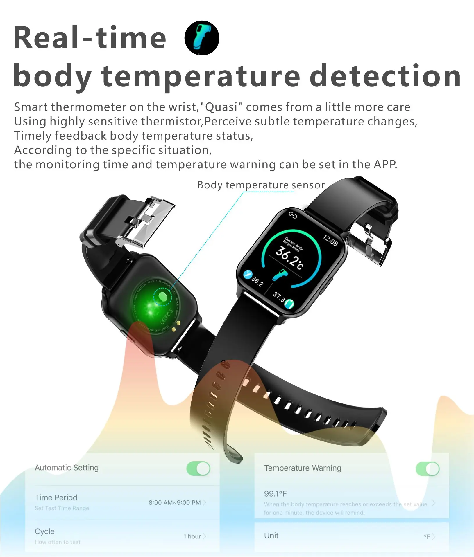 2022 Body temperature,Health monitoring of heart rate, blood pressure and blood oxygen，Music control ,IP68 Smartwatch
