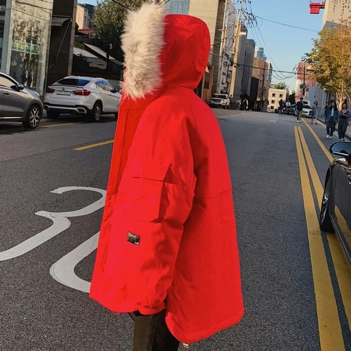 Liketkit, мужские зимние куртки и пальто,, мужские повседневные плотные парки, мужские с шерстяным воротником, большие размеры, стиль сафари, длинное пальто - Цвет: Красный