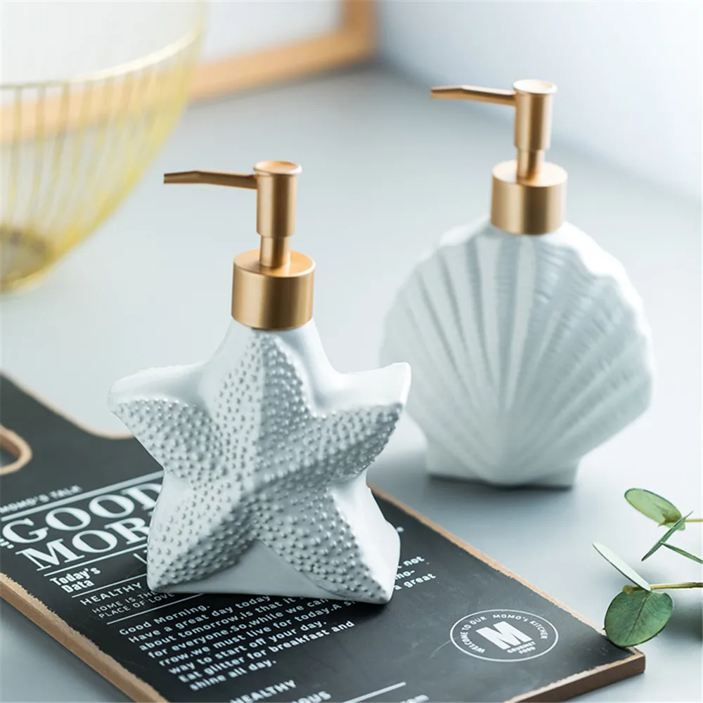 330ml 420ml Soap Dispenser Bathroom Shell Starfish Shape Ceramic Separate Bottling Shower Gel Hand Sanitizer Shampoo Bottle