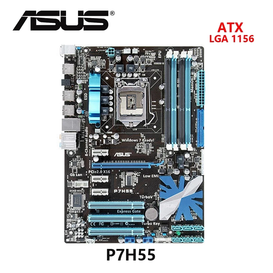 Материнская плата H55 для ASUS P7H55 разъем LGA 1156 i3 i5 i7 DDR3 16 ГБ ATX б/у материнская |