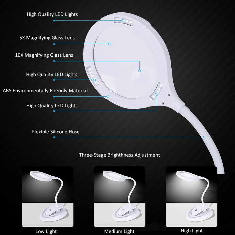 Ceny Biurko 5X 10X USB led szkło powiększające podświetlana lupa lampa lupa czytanie przerobienie lutowanie Clip on blat biurko duża soczewka
