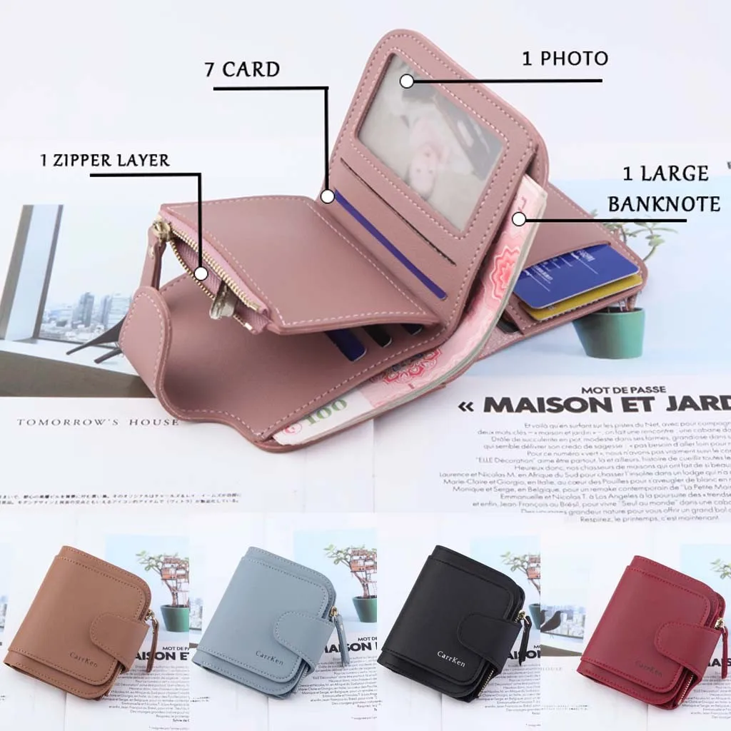 Womens PU Leather Small Mini Wallet Card Holder Zip Coin Purse Clutch Handbag D
