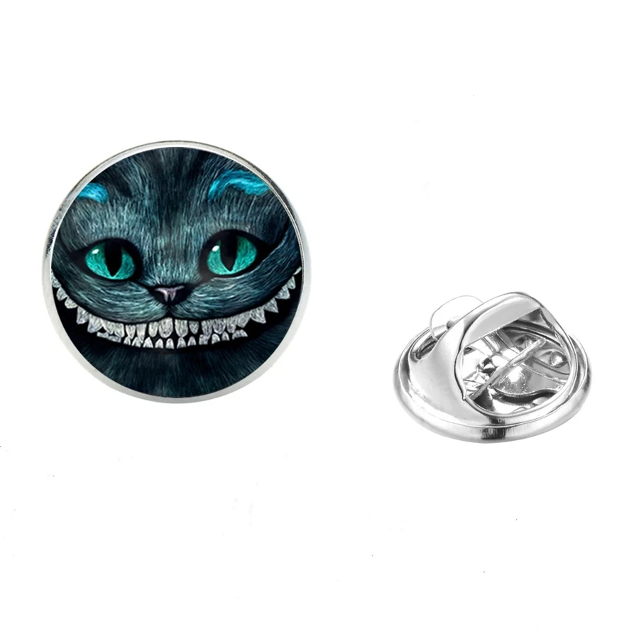 SONGDA We're All Mad Here Cheshire Cat Брошь аниме Алиса в стране чудес Приключения стекло нержавеющая сталь Броши дети воротник булавка