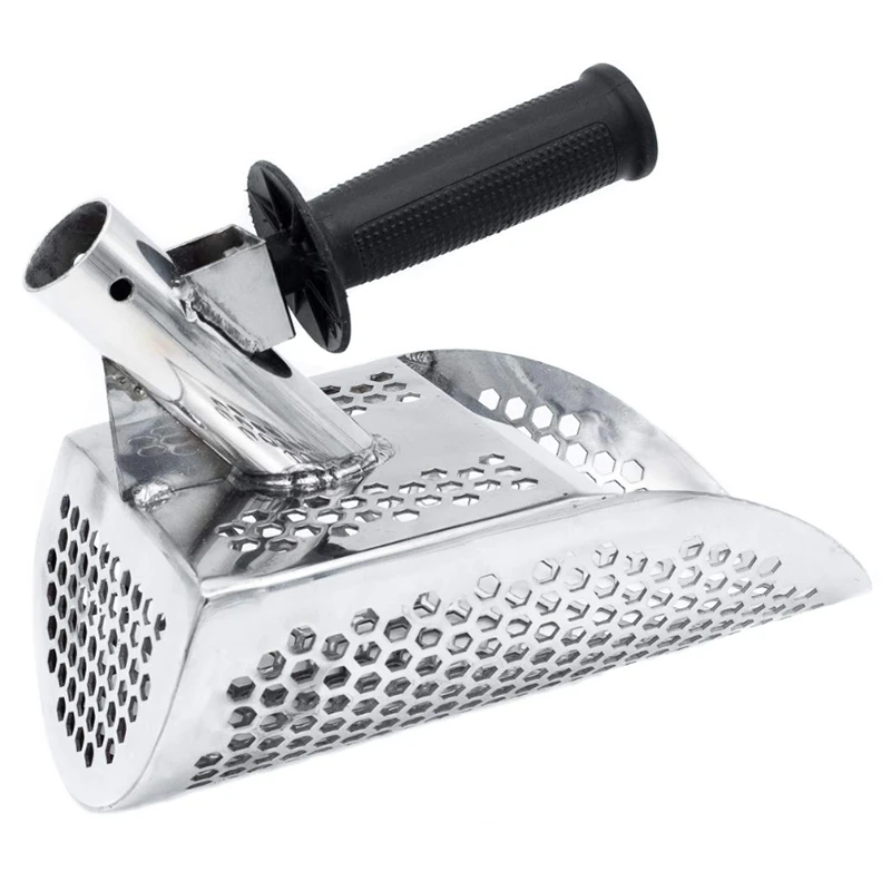 2Pcs Sand Scoop for Metal Detecting, Stainless Steel With Hexahedron 7mm Holes for Beach Treasure Hunting+ Plastic Handle