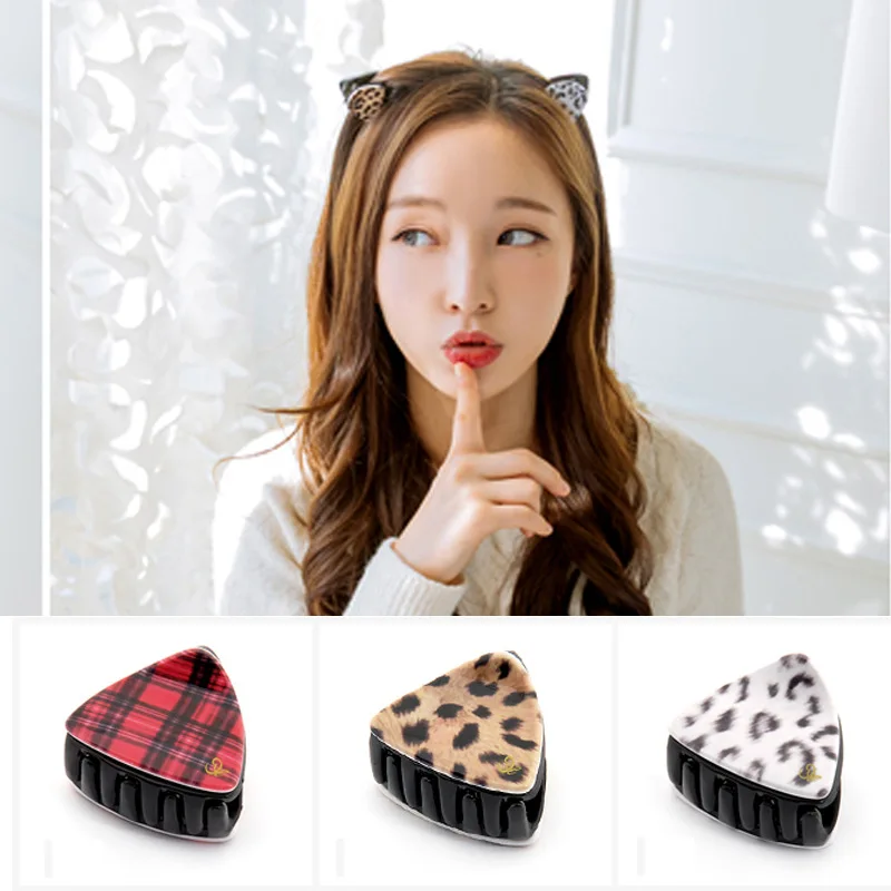 

Korean Cat Ears Triangle Leopard Plaid Small Hair Catching Claws Grab Clip Hairpin Bangs Clip Hair Clips For Women G0814