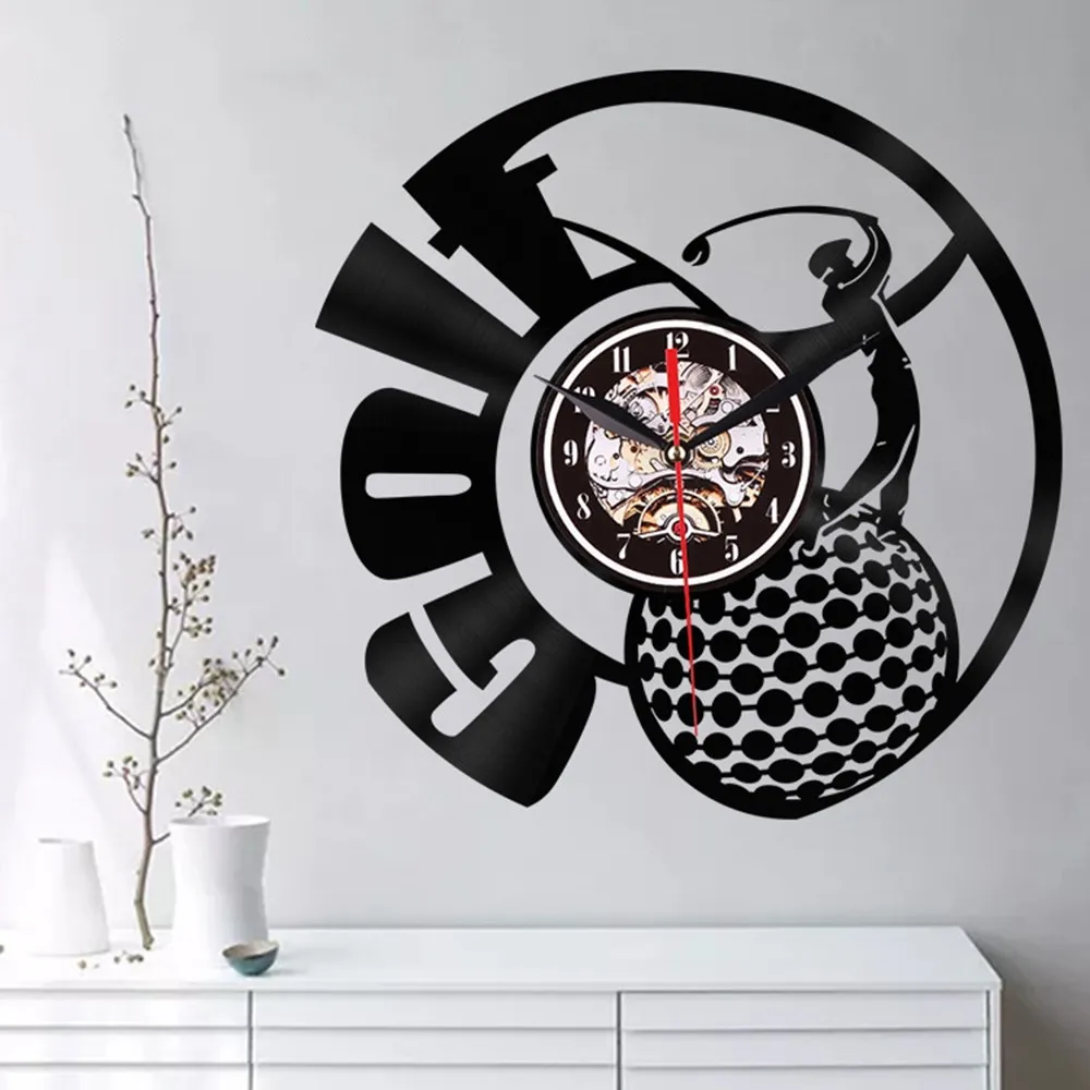 HOT Golf Club Wall Decor Personality Wall Clock Make Of Vinyl Record Dial Vision 3D Clock Wall Watches Gift For Golf Lover