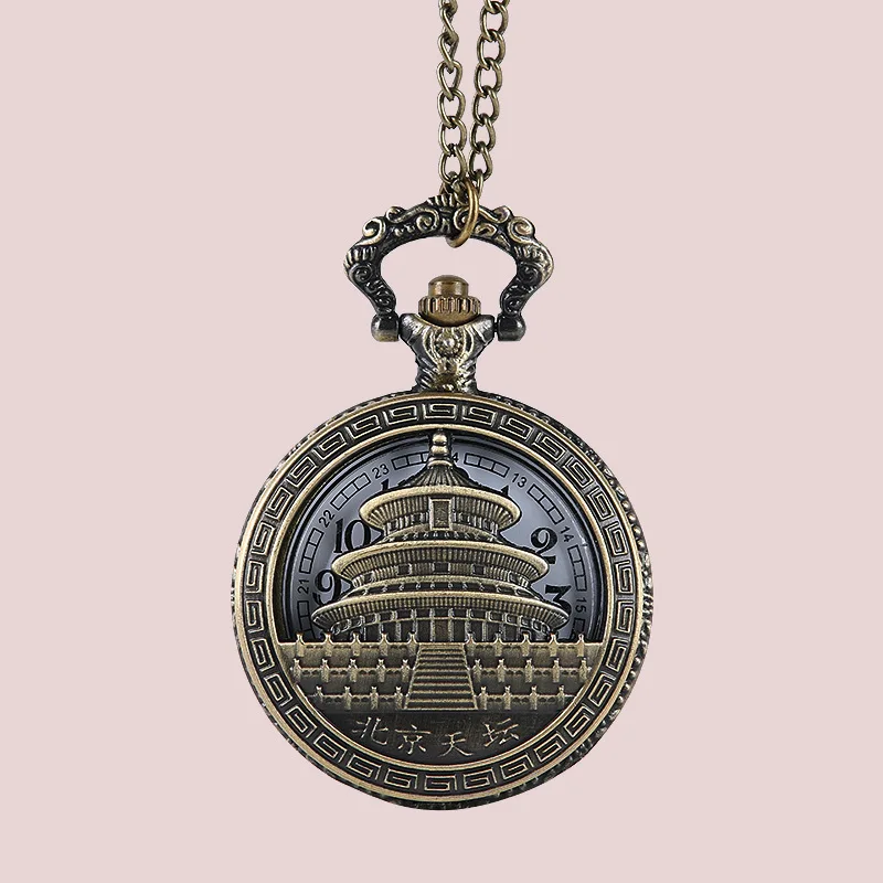 Beijing Tourism Commemorative Thin Chain Temple of Heaven Pocket Watch Factory Wholesale Bronze Building | Наручные часы