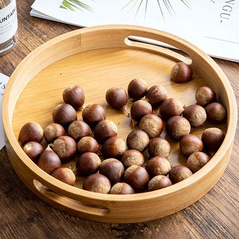 Wooden Round Serving Tray Wood Plate Tea Food Dish Drink Platter Multipurpose 5