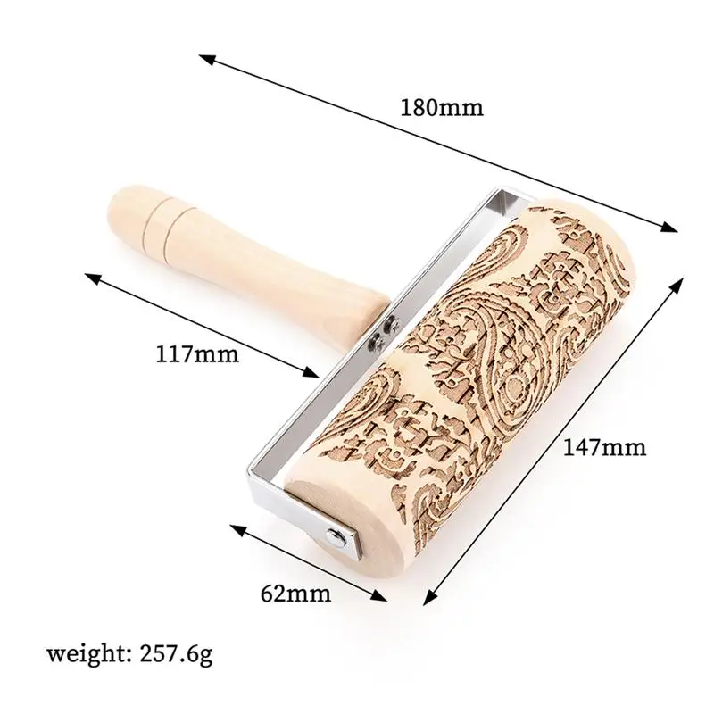 1PC Rolling Pin Handheld Flower Leaf Snowflake Tree Embossing Fondant Biscuit Dough Pastry Roller Rolling Mold - Цвет: Flower