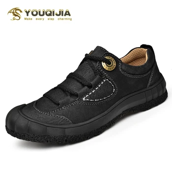 

YOUQIJIA Outdoor Handmade Cow Leather Hiking Shoes Men's Shoes Leisure Wear Resistant Rubber Shoes Autumn Winter Ankle Shoes