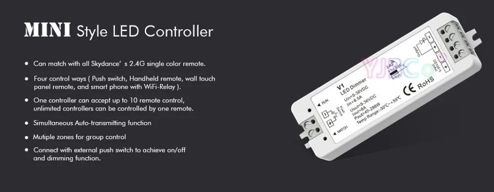 DC5V 12V 24V 36V 2,4G Одноцветный RF Push Dim Dimming led контроллер 1CH* 8A диммер V1 приемник для одноцветной светодиодной ленты