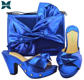 

High Quality Italian Design Lady Shoes Matching Bag in Royal Blue Color Nigerian Women Shoes and Bag Set For Party