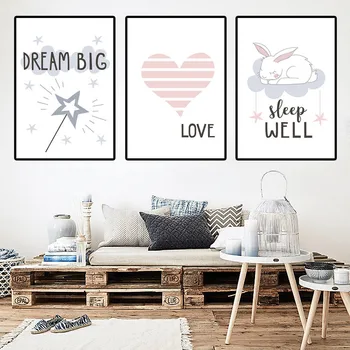 

RuoGuang Nordic love Quote canvas painting white rabbit Nursery poster wall pictures for children room home decoration No Frame
