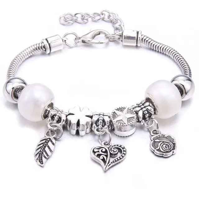 Antique Crown key lock Shape 6-colors crystal Charm Bracelets for Women Glass Beads Brand Bracelet & Bangle DIY Jewelry Gifts 35