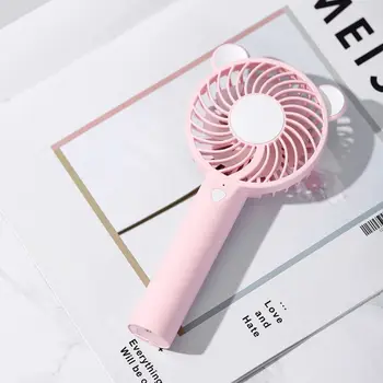 

Cute Bear Cartoon Handheld USB Rechargeable Fan With LED Light Cooler Portable 3 Speed Adjustable Desktop Cooling Fan LX9B