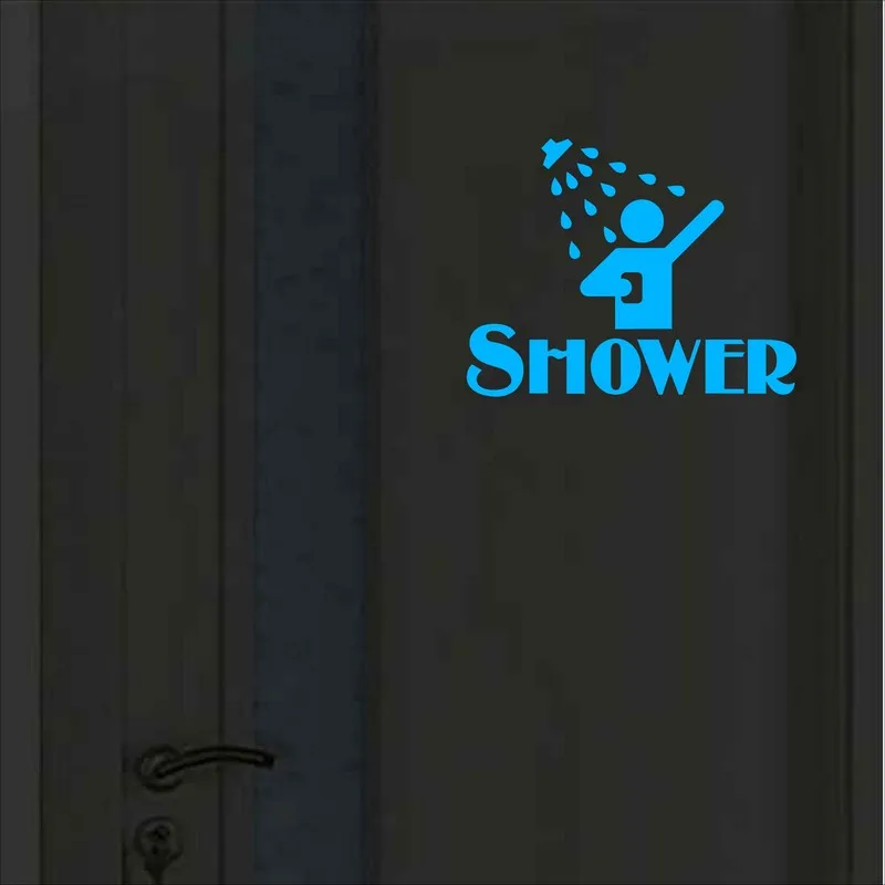 Wall Stickers Funny Shower Room Door Sticker Glow in the Dark Bathroom Sign Wall Decal Toilet Washing Room Bath DIY Luminous Decoration