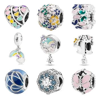 

Fit Original 2020 pandoras charm 925 sterling silver flower butterfly beads Bracelet Bangles for jewelry DIY making Holiday gift