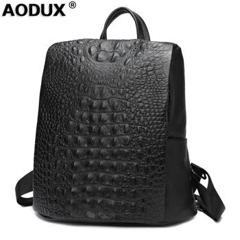 

Aodux Large 100% Genuine Cow Leather Crocodile Pattern Silver Accessories Women's Backpack Lady First Layer Cowhide Female Bags