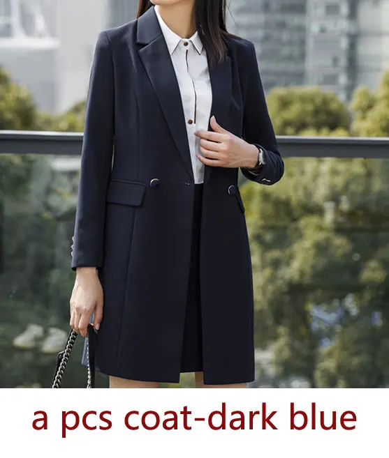 IZICFLY стиль красный осень зима женские костюмы элегантный тонкий Бизнес Офис длинные блейзеры жилет брюки костюм рабочая одежда плюс размер - Цвет: dark blue coat