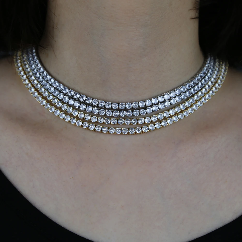 4mm Bling Cz Tennis Necklace Cubic Zirconia Womens Elegant Choker Necklace Luxury Hiphop Iced Out Tennis Chain Necklace Jewelry Chain Necklaces Aliexpress