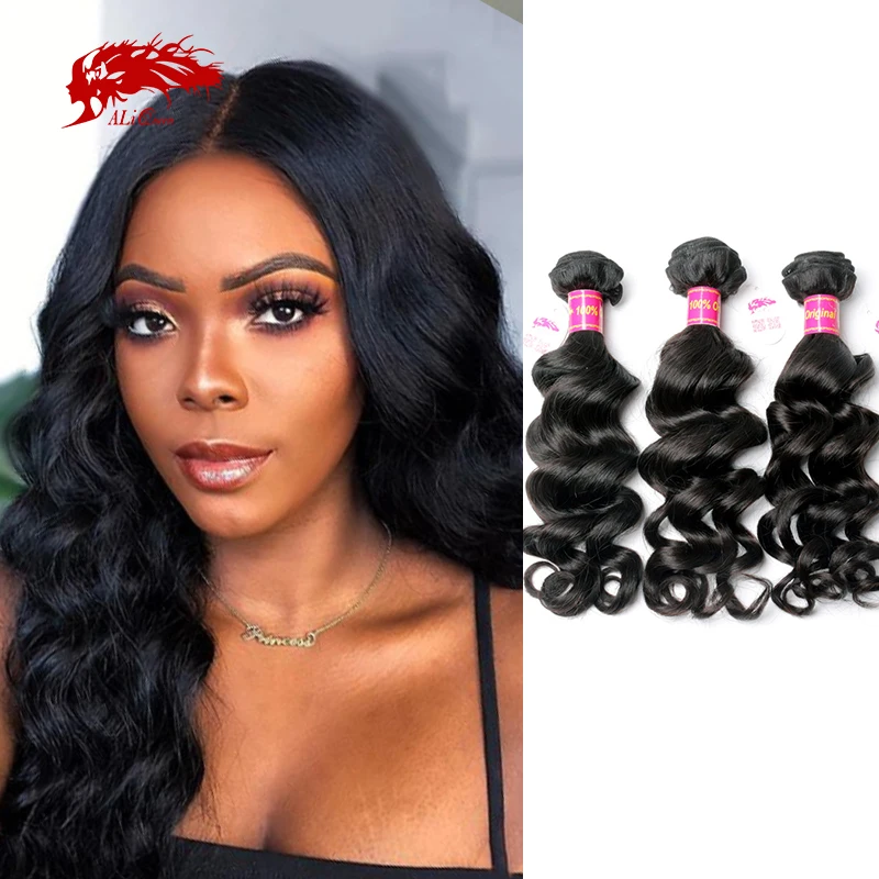 Ali rainha onda natural um-doador brasileiro não processado virgem cabelo humano tecelagem extensão pacote cor natural duplo desenhado
