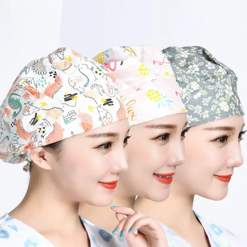 

New Wholesale Unisex Frosted Cap Adjustable Laboratory Work Cap Cotton Cartoon Female Hero Cute Durable Pet Print Work Caps