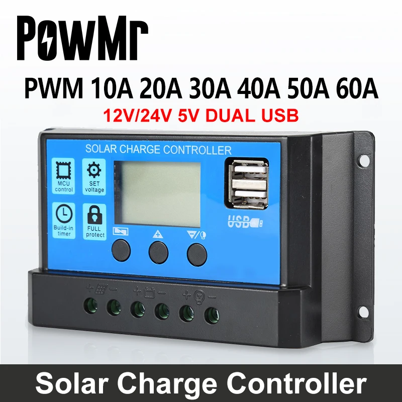 60A 50A 40A 30A 20A 10A 12V 24V PWM Solar cell panel battery Charge Controller 