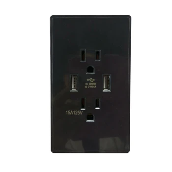 

American Standard Wall Power Socket Outlet with 2Usb Ports for Phone Charging Ac 110-250V 15A Double Us Plug Household Black Us