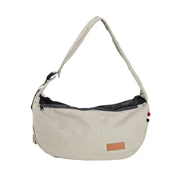 

Zipper Closure Single Shoulder Cat Dog Pet Sling Bag Hands Free Canvas Large Capacity Adjustable Strap Breathable Animal Carrier