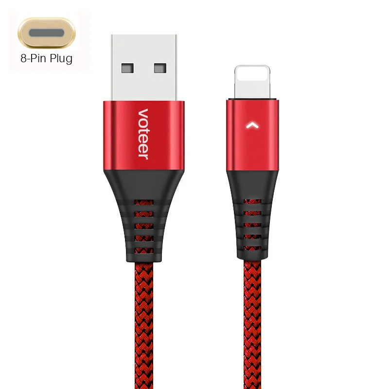 Voteer 3A Micro USB кабель для зарядки мобильных телефонов type-C 8-контактный кабель для быстрой зарядки кабель для передачи данных для iPhone samsung - Цвет: Red For 8Pin