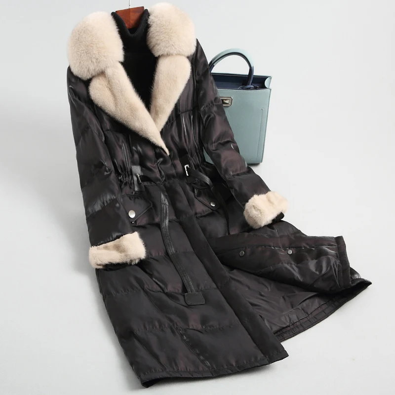 AYUNSUE, женский пуховик, пуховик, зимняя куртка, женская одежда,, норка и Лисий мех, воротник, длинное пальто, женская теплая парка