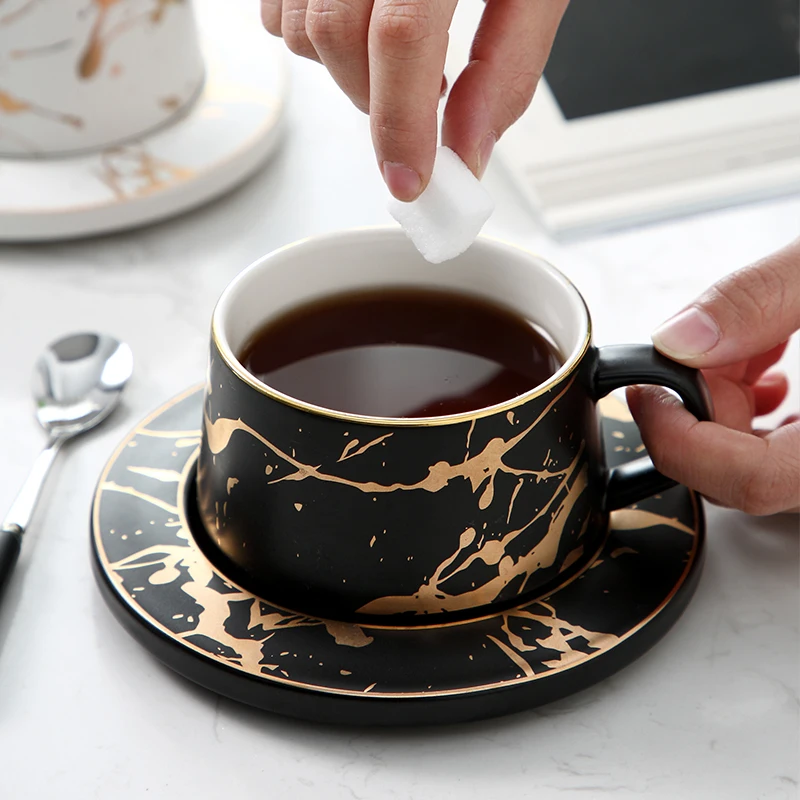 Северная Европа Роскошная имитация мраморная керамика кофейная чашка с блюдцем кружка для молока украшение дома Питьевая утварь
