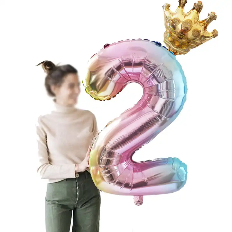 2 шт. 32 дюймов градиентной радужной расцветки Количество воздушных шаров с мини-Золотая Корона Фольга воздушных шаров в форме единорога Ден...
