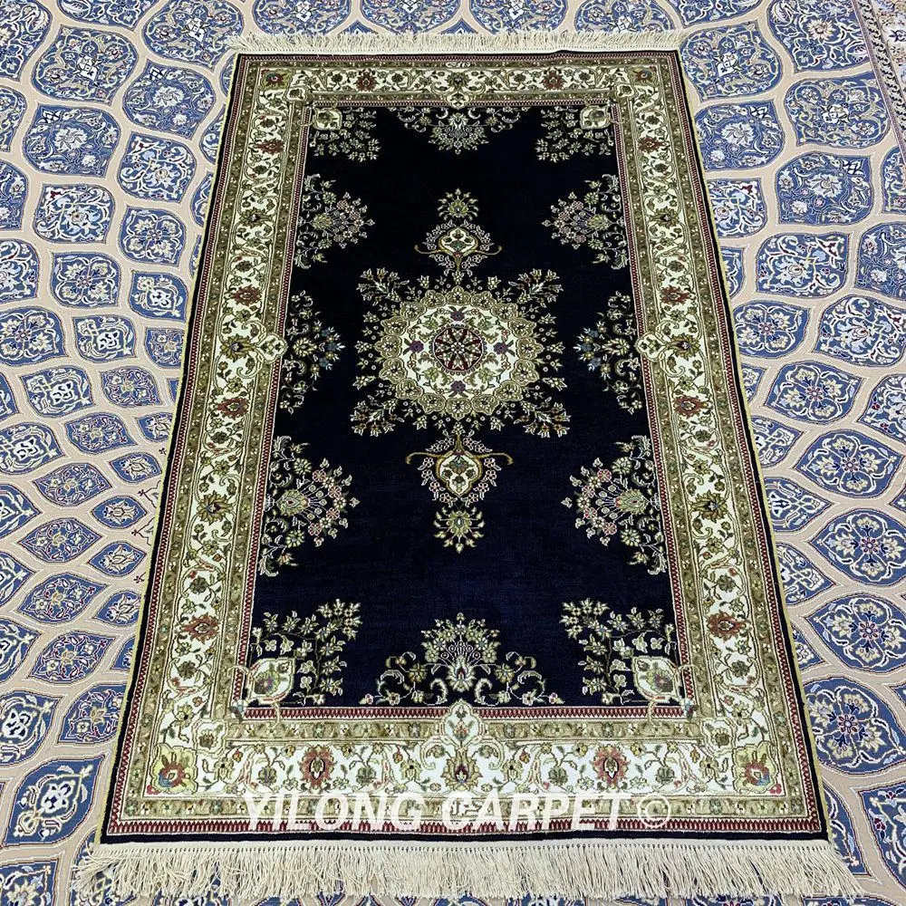 Yilong 3'x5' античный персидский шелковый синий ковер, завязанный вручную турецкие восточные ковры(YXR331B