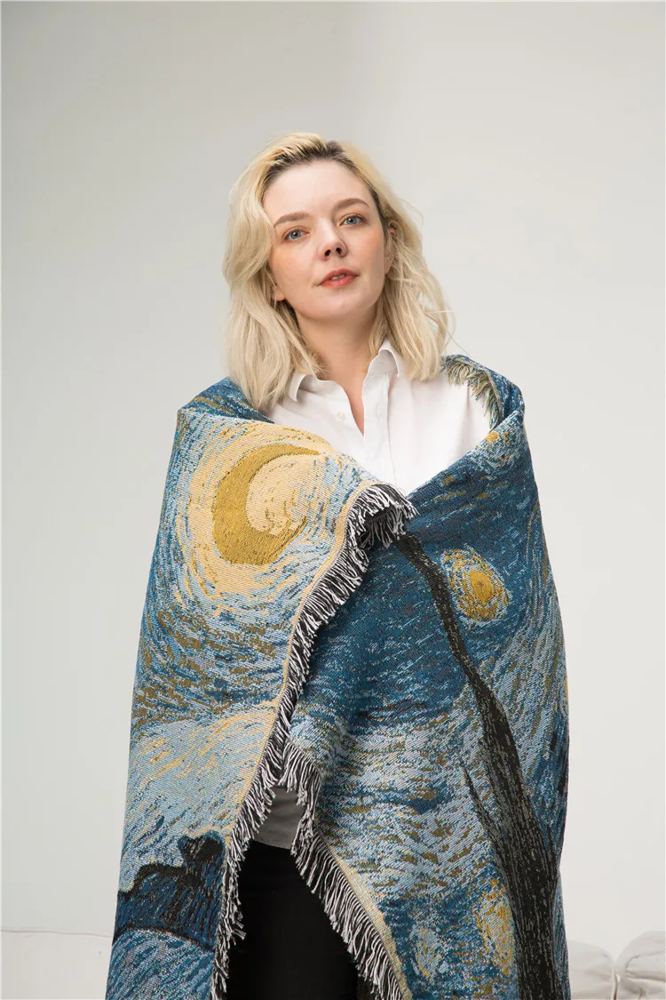 

Van Gogh Star Blanket Tassel Starry Night Tapestry Office Nap Shawl Blanket Comforter Home Throw On Soaf Wall Art Home Decor