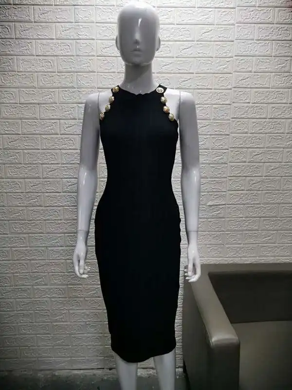 Sexyboutique Бандажное платье Короткое платье карандаш без рукавов с пуговицей О-образным вырезом Бандажное женское платье