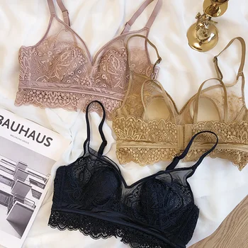 

Sexy lace crystal cup bra ultra-thin without bumps lingerie adjustable gathering big bralette large size women underwear