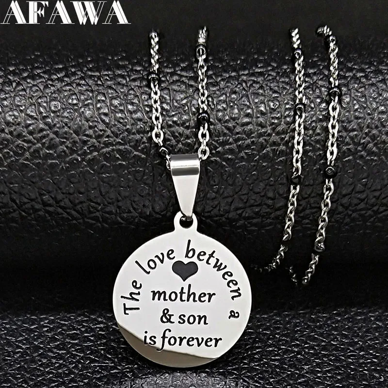 The Love Between Mother and Son Stainless Steel Statement Necklace Women/Men Black Enamel Silver Color Jewelry N20018 | Украшения и